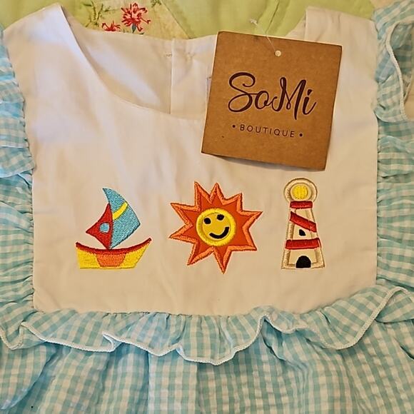 New gingham sunsuit ruffles 12-18 months - Picture 3 of 8